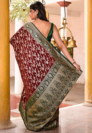 Woven Pure Georgette Silk Saree in Maroon
