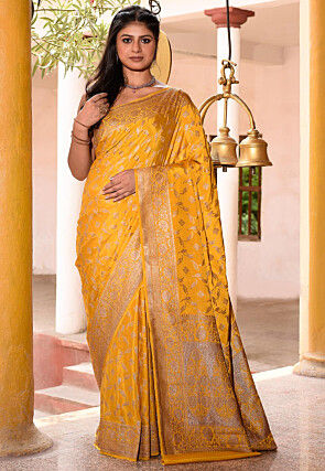 Woven Pure Georgette Silk Saree in Mustard