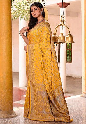 Woven Pure Georgette Silk Saree in Mustard