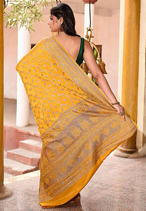 Woven Pure Georgette Silk Saree in Mustard