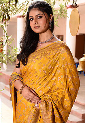 Woven Pure Georgette Silk Saree in Mustard