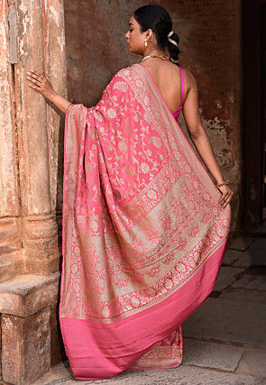 Woven Pure Georgette Silk Saree in Peach