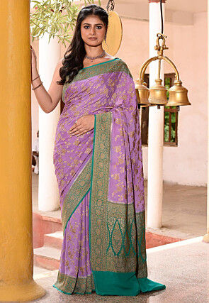 Woven Pure Georgette Silk Saree in Purple