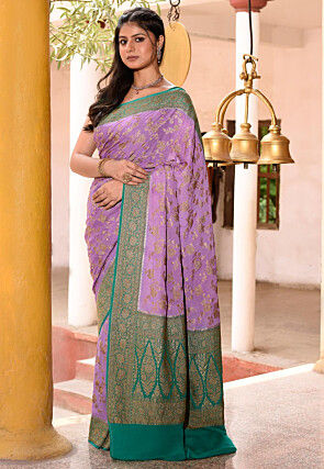 Woven Pure Georgette Silk Saree in Purple