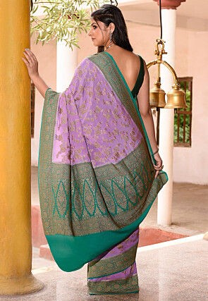 Woven Pure Georgette Silk Saree in Purple