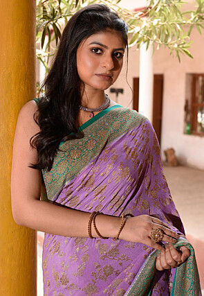 Woven Pure Georgette Silk Saree in Purple