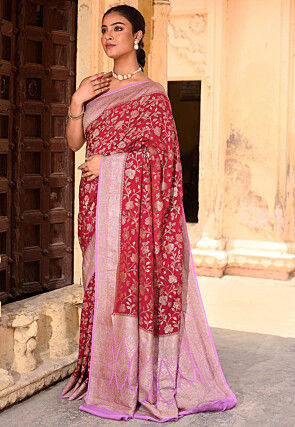Woven Pure Georgette Silk Saree in Red