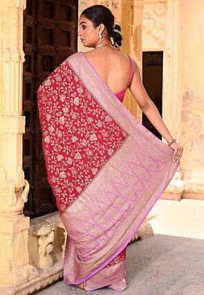 Woven Pure Georgette Silk Saree in Red