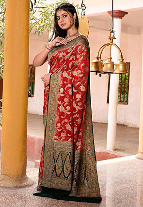 Woven Pure Georgette Silk Saree in Red