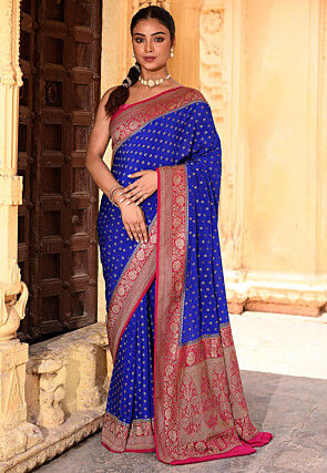 Woven Pure Georgette Silk Saree in Royal Blue