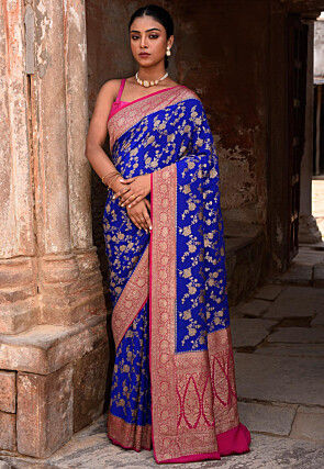 Woven Pure Georgette Silk Saree in Royal Blue