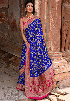Woven Pure Georgette Silk Saree in Royal Blue