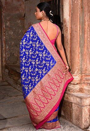 Woven Pure Georgette Silk Saree in Royal Blue