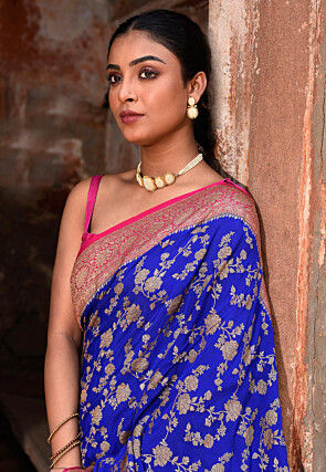 Woven Pure Georgette Silk Saree in Royal Blue