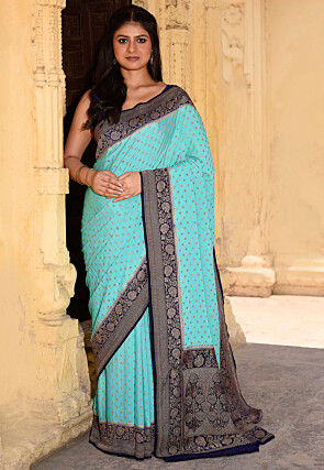 Woven Pure Georgette Silk Saree in Turquoise