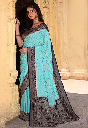 Woven Pure Georgette Silk Saree in Turquoise