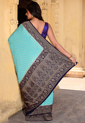 Woven Pure Georgette Silk Saree in Turquoise