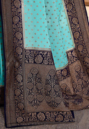 Woven Pure Georgette Silk Saree in Turquoise