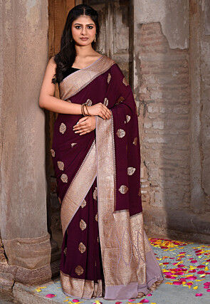 Woven Pure Georgette Silk Saree in Wine