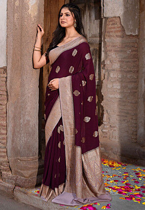 Woven Pure Georgette Silk Saree in Wine