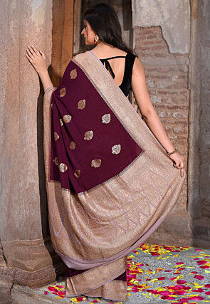 Woven Pure Georgette Silk Saree in Wine