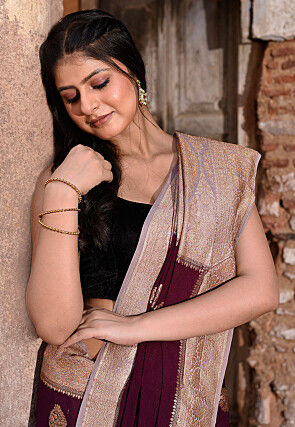 Woven Pure Georgette Silk Saree in Wine