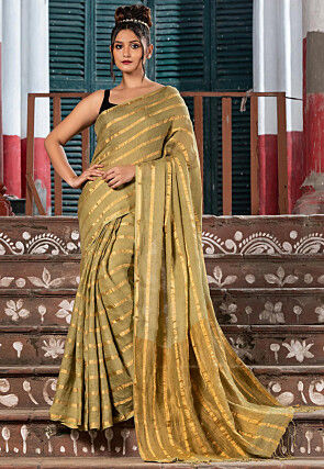 Woven Pure Linen Saree in Beige