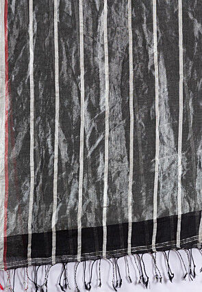 Woven Pure Linen Saree in Black