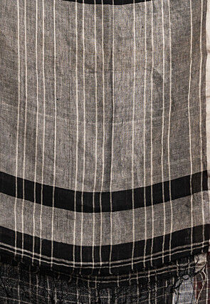 Woven Pure Linen Saree in Black