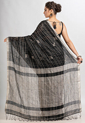 Woven Pure Linen Saree in Black
