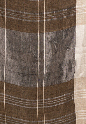 Woven Pure Linen Saree in Brown
