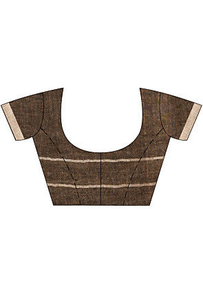 Woven Pure Linen Saree in Brown