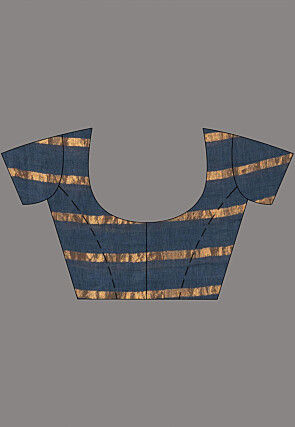 Woven Pure Linen Saree in Dusty Blue