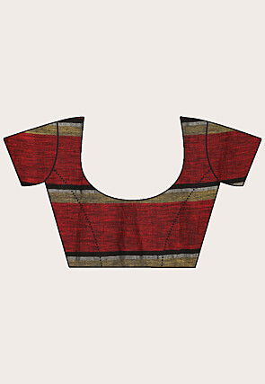 Woven Pure Linen Saree in Red