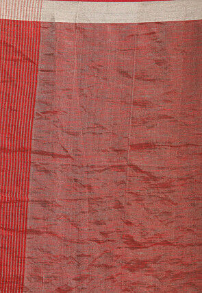 Woven Pure Linen Saree in Red