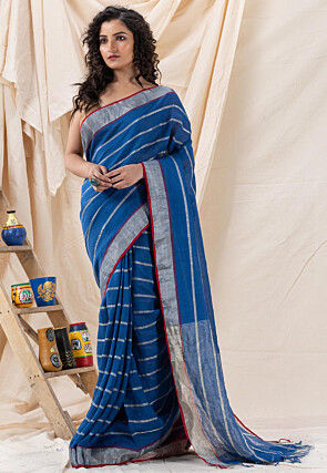 Buy Sky Blue Linen Saree online-Karagiri – Karagiri Global