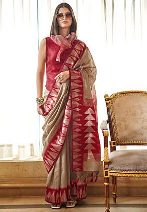 Woven Pure Matka Silk Saree in Beige