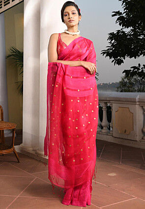 Woven Pure Matka Silk Saree in Fuchsia