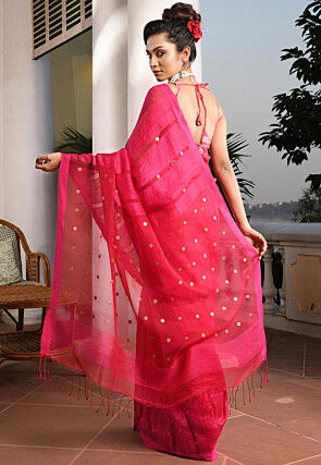 Woven Pure Matka Silk Saree in Fuchsia