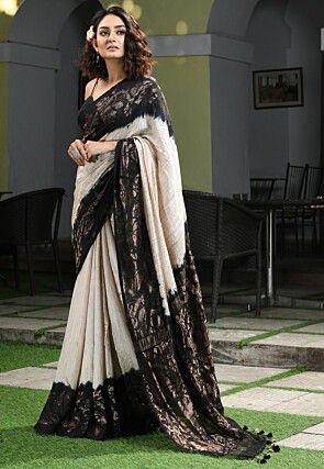 Woven Pure Matka Silk Saree in Light Beige