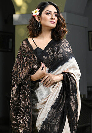 Woven Pure Matka Silk Saree in Light Beige