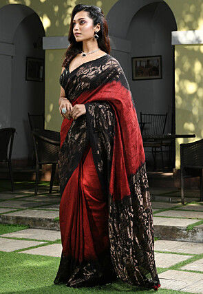 Woven Pure Matka Silk Saree in Maroon