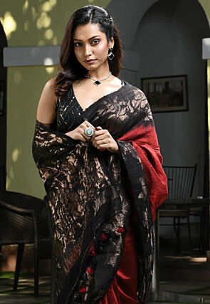 Woven Pure Matka Silk Saree in Maroon