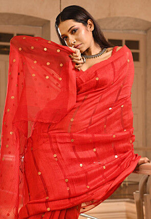 Woven Pure Matka Silk Saree in Red