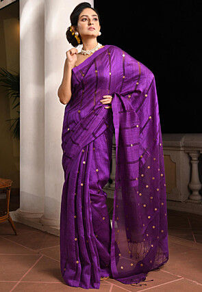 Woven Pure Matka Silk Saree in Violet