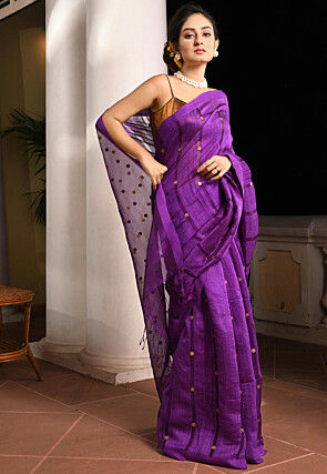 Woven Pure Matka Silk Saree in Violet