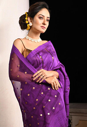 Woven Pure Matka Silk Saree in Violet