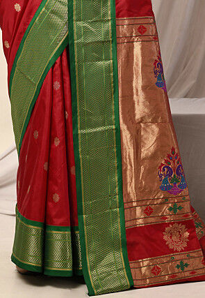 Woven Pure Paithani Silk Saree in Red