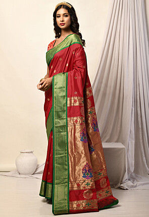 Woven Pure Paithani Silk Saree in Red