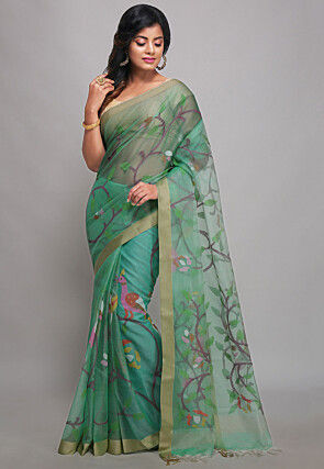 Woven Pure Resham Silk Saree in Dusty Green